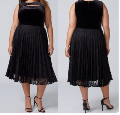 Nuevo con etiquetas Vestido Lane Bryant 20 2x Corte Llave Agujero Terciopelo Encaje Plisado Cóctel Fiesta Foto 1 de 4