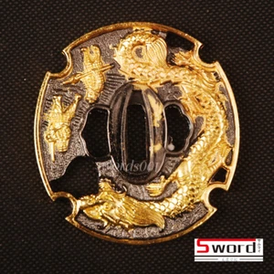  Golden Dragon Handmade Alloy Tsuba Hand Guard For Japanese Samurai Sword Katana - Picture 1 of 4