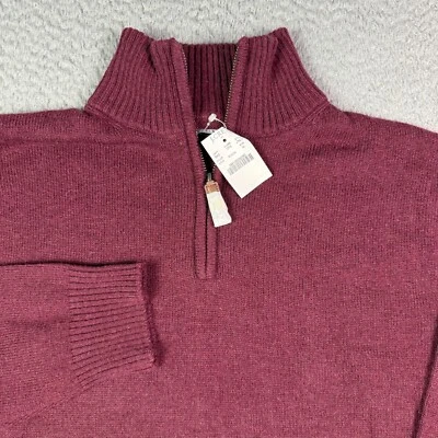 J Crew Sweater Mens XL Burgundy Lambs Wool Blend 1/4 Zip Pullover NEW - Image 1 of 4