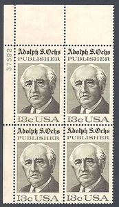 US USA Sc# 1700 MNH FVF PL# BLOCK Adolph S. Ochs Publisher New York Times - Picture 1 of 1