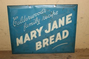 Letrero de metal en relieve vintage de pan Mary Jane receta familiar de Calderwood de los años 40 - Imagen 1 de 5