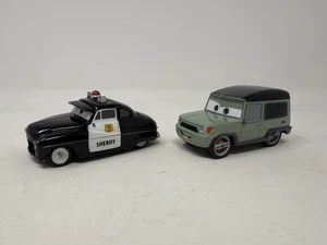 Disney Pixar Cars Diecast Lot Sheriff and Miles Axlerod 1:55 Scale - Picture 1 of 8