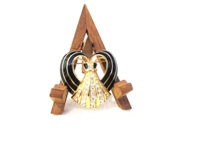 Broche Broche Corazón Swarovski Vintage Tono Dorado - Esmalte - Cristales Firmado Cisne - Imagen 1 de 4