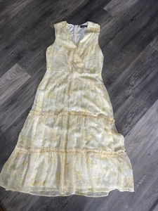 Vestido Ralph Lauren Amarillo Negro Etiqueta Georgette Midi Playa Romántico Talla 12 - Imagen 1 de 5