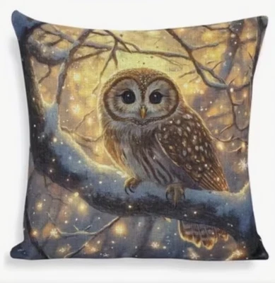 Funda Almohada Doble Cara Navidad Búho Invierno Nieve Decoración Hogar Vacaciones Foto 1 de 4
