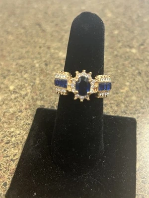 Anillo Disfraz Mujer Talla 7 Con Piedras Azules y Blancas Foto 1 de 4