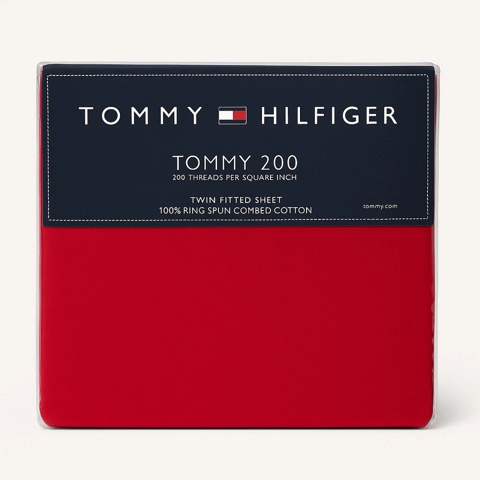 Tommy Hilfiger Tommy 200 Sábana Ajustable Doble 100% Algodón Hilado en Anillo NUEVO Rojo Foto 1 de 4