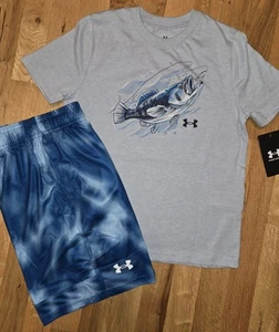 Under Armour Boys Bass Fish Short Set YSM NEW - Picture 1 of 2