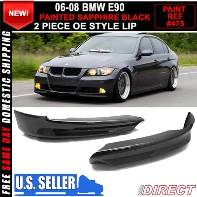 Fits 06-08 BMW 3 Series E90 Front Splitter Lip OE Style Sapphire Black Painted - Изображение 1 из 2