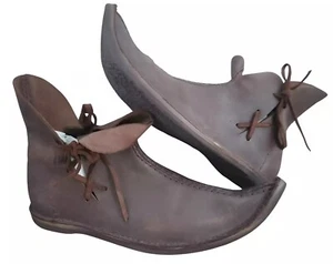 Medieval Brown Leather Boots | Viking Renaissance Pirate LARP Cosplay Shoes - Picture 1 of 6