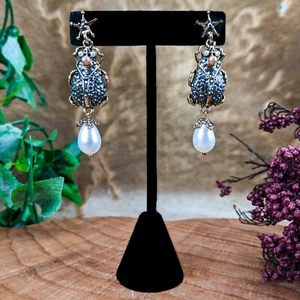 B17L Black Rhinestone Scarab Beetle fashion Earrings Women Men Jewelry Gothic - Picture 1 of 7