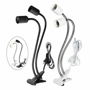 Black White LED Clamp Plug in Lamp Clip-On Adjustable Flexible Arm Desk Light