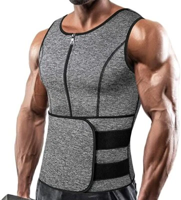 Men's Sauna Suit Sweat Vest Waist Trainer Tank Top Body Shaper Compression Shirt - Image 1 of 4