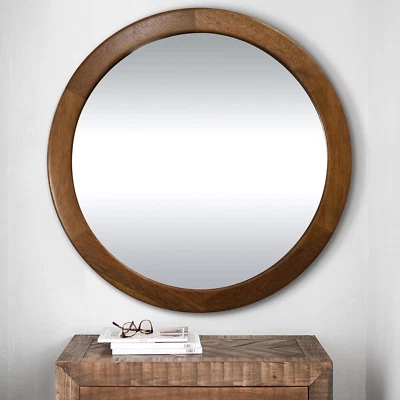 Round Mirror 36 Inch,Wood Rustic Bathroom Tempered Wall Mirror with Walnut Frame - Image 1 of 4