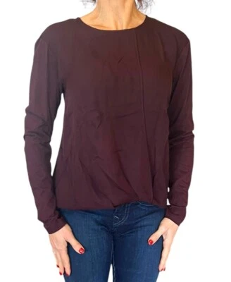 BLUSA DE SEDA DRATE TEORÍA MIXTA TOP BORGOÑA CRUZADA MANGA LARGA S Foto 1 de 4