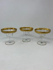 Lote de 3 copas de colección Tiffin Rambler rosa champán Sherbet cupé borde dorado - Imagen 1 de 12