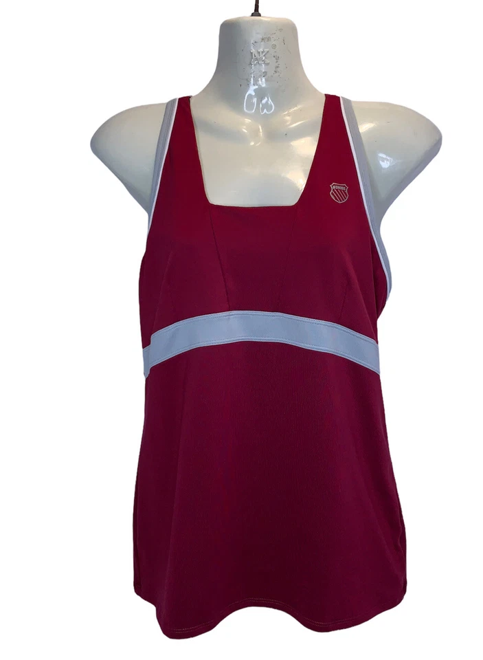 Camiseta deportiva a rayas gris borgoña K-SWISS para mujer correa sin mangas talla M forro elástico Foto 1 de 4