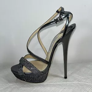Jimmy Choo Womens Liddie 145 Leather Glitter Platform Sandals Stiletto 41 Italy - Picture 1 of 17