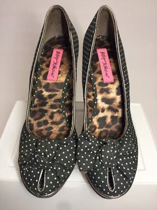 Betsey Johnson Missie Keilabsatz Denim Poka Dot Blumenabsatz Größe US 6,5 M - Bild 1 von 7
