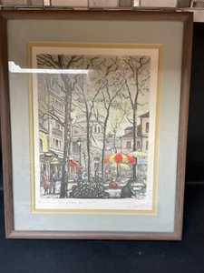 1950's Hand Colored Etching Place du Tetre, Montmartre Signed Maurice Jacque - Picture 1 of 10