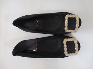 ROGER VIVIER Italy black satin gold metal rope front flats shoes euro 38