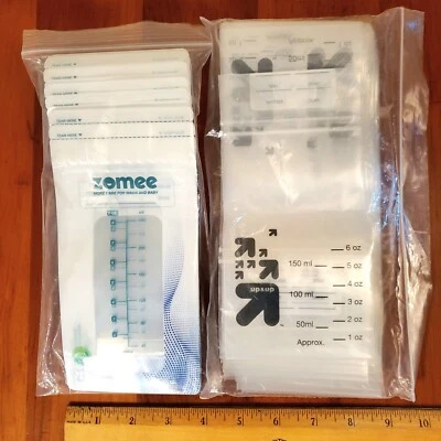 NUEVO 30 paquetes Bolsas de almacenamiento de leche materna Zomee sin BPA 8 OZ + 30 paquetes arriba y arriba Objetivo 6 oz Foto 1 de 2