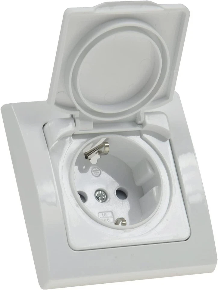 ChiliTec DELPHI IP44 250V 16A Schutzkontakt-Steckdose mit Rahmen - Weiß (22306)