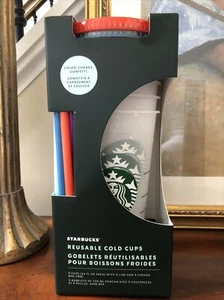 Starbucks Tassen Farbwechsel Box Set 5 Konfetti 24oz Strohhalm Deckel Neu im Karton NEU - Bild 1 von 4
