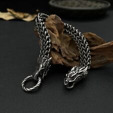 Men's Dragon Viking Stainless Steel Woven Mesh Chain Cuff Bracelet Punk Jewelry