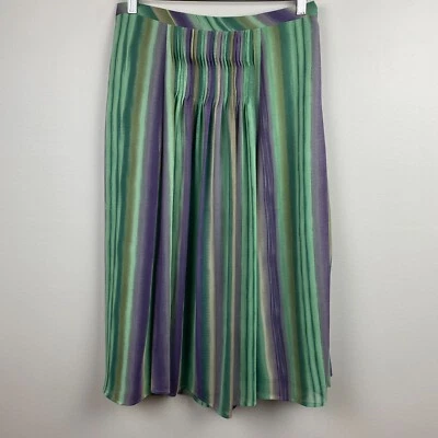 Coldwater Creek Skirt Medium Midi Striped Pintuck Colorful Green Purple Retro M - Image 1 of 4