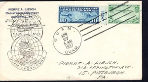 USA 1937 First Flight Cover FFC, Guam to Hong Kong - Bild 1 von 2