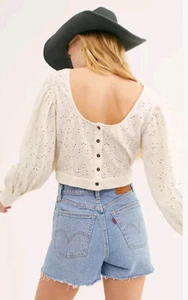 Free People White Petunia Eyelet Top with Back Buttons - size Large - Picture 1 of 5