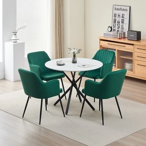 5 Piece Dining Table Set with 4 Green Velvet Chairs Kitchen Furniture - Picture 1 of 11