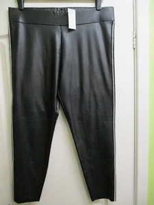 BNWT M&S SIZE 18 REGULAR  WOMENS BLACK PU LEGGINGS METALLIC SIDE STRIP - Picture 1 of 4