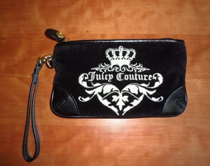 Cartera Muñequera Vintage Y2K Juicy Couture Logo Terciopelo Negro con Borde de Cuero - Imagen 1 de 9