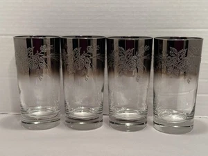 4 PC VTG Vitreon Queen's Highball Glasses Lusterware Roses Silver Fade Ombré - Picture 1 of 9