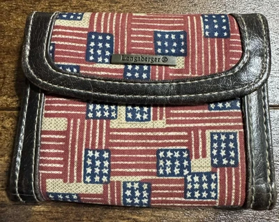 Bolsos Longaberger Para Mujer EE. UU. ROJO Blanco Azul Bandera Cuadros Muñequera Cartera Foto 1 de 4