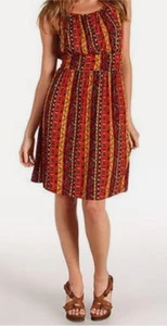 Lucky Brand Ruched Waist Summer Nights Jordana Dress Size Medium Red Multi Color - Picture 1 of 12