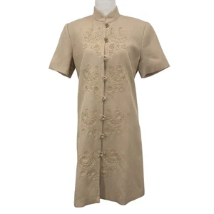 Chetta B Peter Noviello Sherri Bloom SZ 6 Dress Embroidered Mandarin Collar Tan - Picture 1 of 13