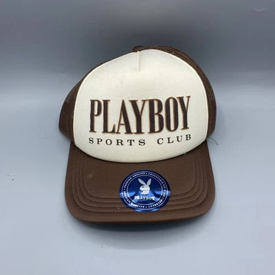 Playboy Hat Playboy Sports Club Trucker Brown Print Baseball Cap Snapback - Image 1 of 4