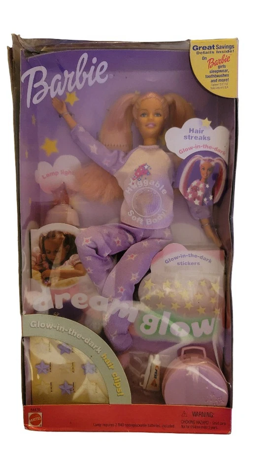 Pinzas para el cabello vintage Barbie Dream Glow Doll Brillan en la oscuridad NUEVO 2001 cuerpo suave Foto 1 de 4