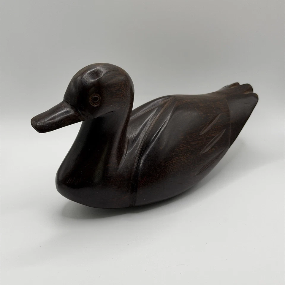 Boneco vintage esculpido à mão madeira pato marrom escuro madeira maciça pato decoração para casa - Imagem 1 de 4