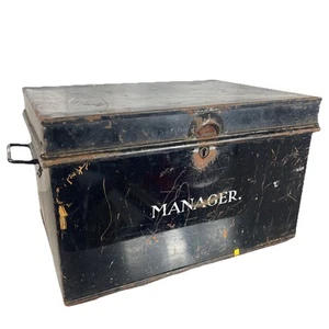Caja de cerradura metálica vintage Manager 48x34x28xm gran almacenamiento pantalla tapa con bisagras - Imagen 1 de 10