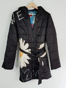 DESIGUAL Womens Size EUR 40 or 12 / US 8 Black Floral Print Puffer Jacket - Picture 1 of 11