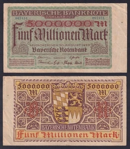 Banconota Germania Bayern 5 millionen mark 1923 P.-932 BB/VF - Picture 1 of 1