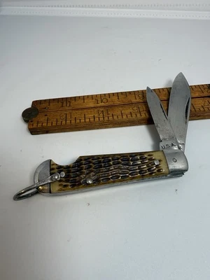 Винтажный карманный нож Imperial PROV RI с костяной ручкой легко открывается с 2 лезвиями 1940-е - Изображение 1 из 4