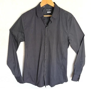 size 43/17 Dolce & Gabbana Mens Sicilia slim fit Black Pinstripe Button-Up dress - Picture 1 of 10