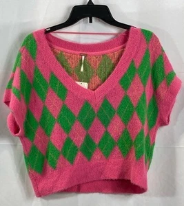Free People Womens Multicolor Argyle Knit V-Neck Sweater Vest Shirt XS NWT - Picture 1 of 4