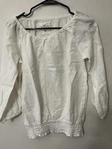 H&M Girls' 13-14Y White Off Shoulder Eyelet Ruffle Top Smocked Stretch Waist - Picture 1 of 5