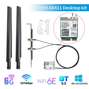 Intel AX411NGW WiFi 6E M.2 CNVIo2 Bluetooth 5.3 Network Card Antenna Desktop Kit - Afbeelding 1 van 7